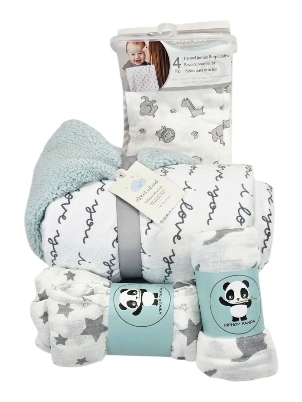 ​Cloud Island Velboa Baby Blanket & HipHop Panda Swaddle Burp Cloth Gift Set